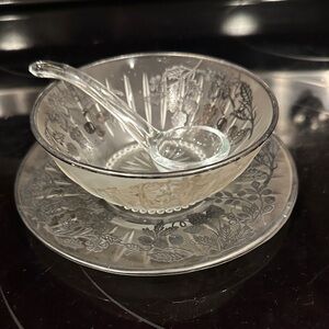 Elegant Glass Bowl and Plate Set with Ladle